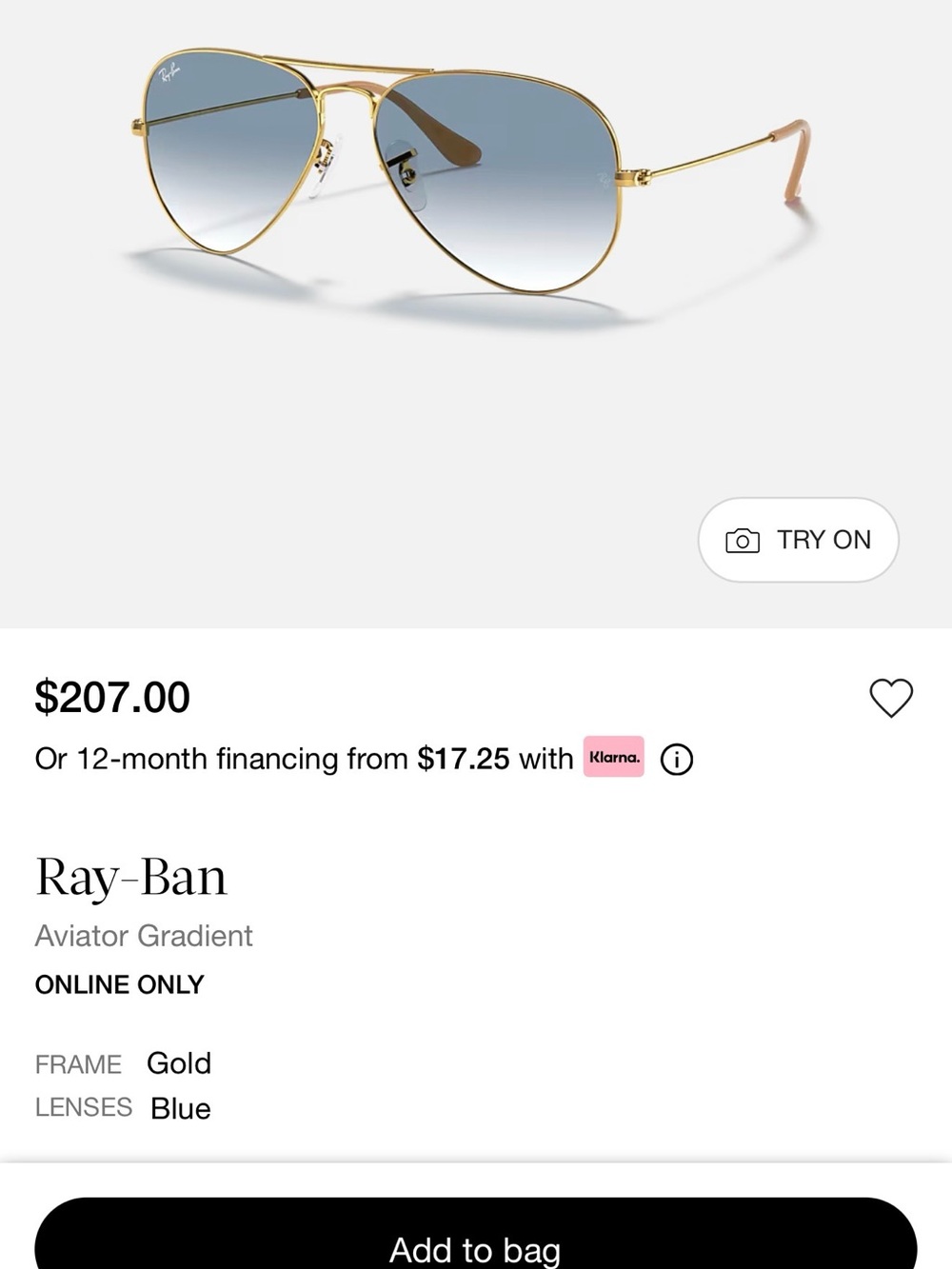 Ray-Ban Women's Gold Aviator Sunglasses with Blue Gradient Lenses